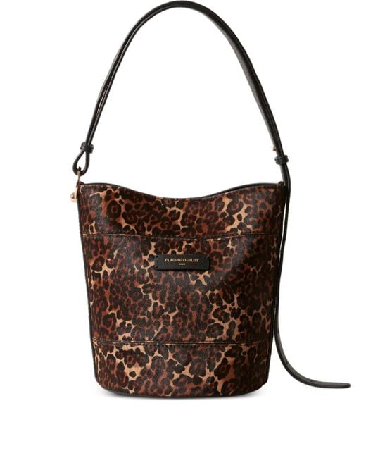 Claudie Pierlot Brown Leopard-Print Calfskin Bucket Bag