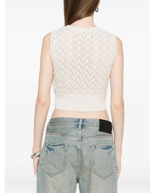Vivienne Westwood White Cream Openwork Knit Logo Sleeveless Top