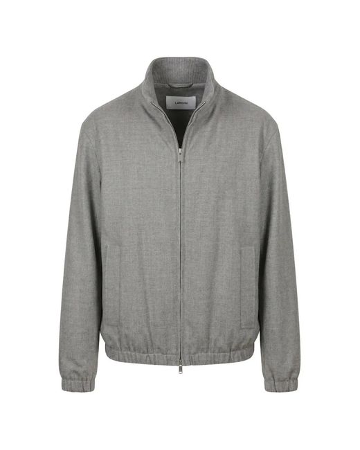 Lardini Gray High-Neck Zip-Up Wool Jacket for men