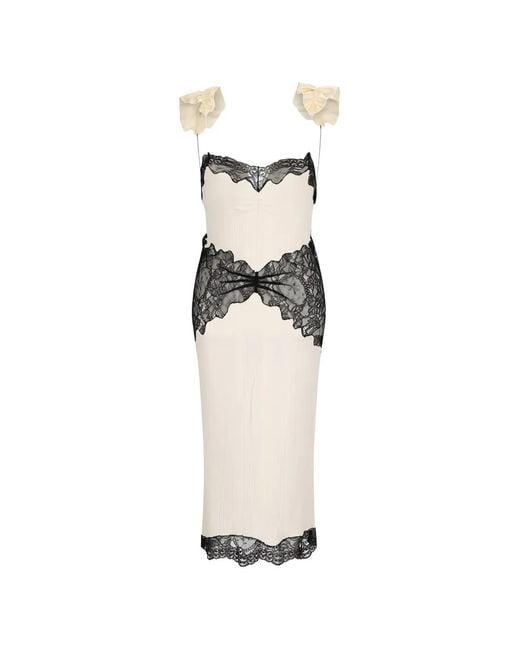 The Attico White Lace-Trim Ruffled Midi Dress