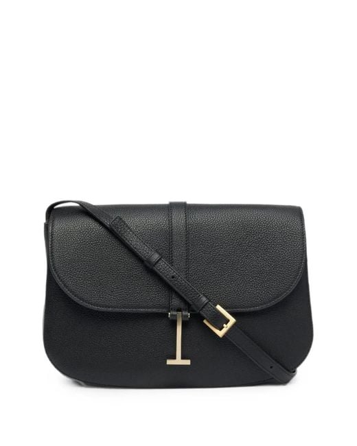 Tom Ford Black Medium Kara T-Logo Grained-Leather Cross Body Bag