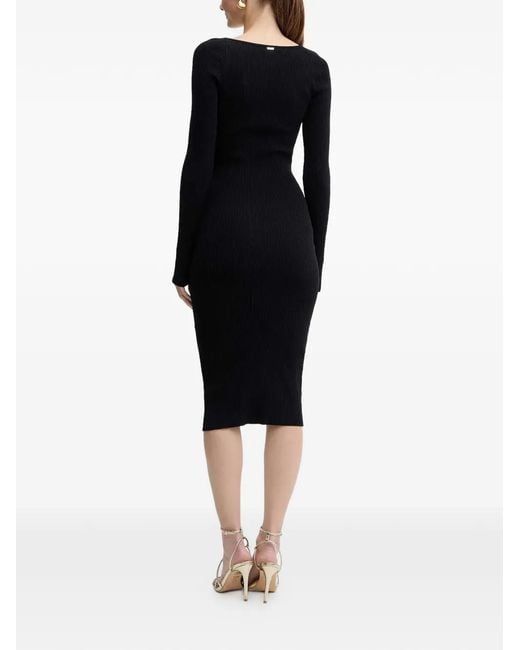 Fracomina Black Button Ribbed Dress