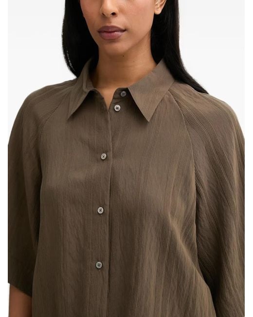 Marc O' Polo Brown Drawstring-Hem Vertical-Stripe Blouse
