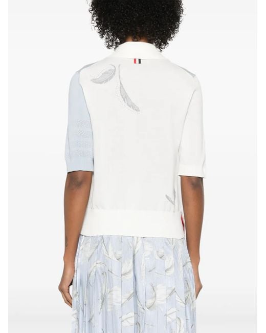 Thom Browne Blue Knitted Polo Top
