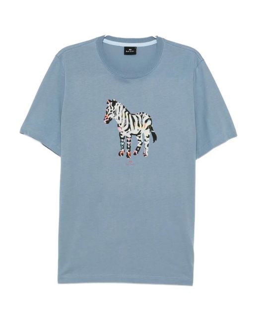 Paul Smith Blue Graphic-Print Cotton T-Shirt for men