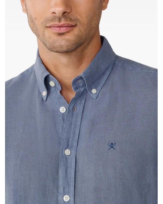Hackett Blue Brompton Button-Down Linen Shirt for men