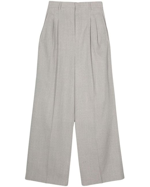 Ami Paris Pleated Palazzo Pants in Gray | Lyst