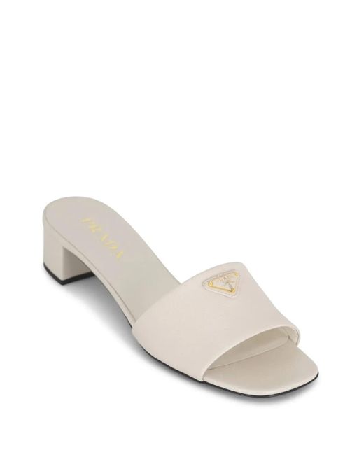 Prada White 35Mm Triangle-Logo Mules