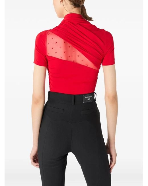 MARINE SERRE Red Draped Jersey And Plumets Top