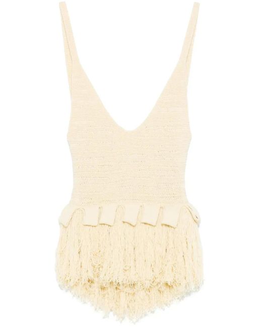 Nanushka White Gestricktes Maxikleid