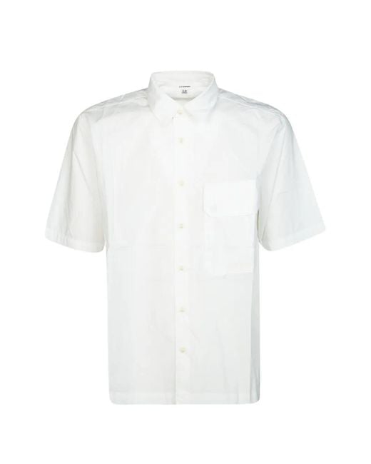 C P Company White Flap-Pocket Short-Sleeve Shirt for men