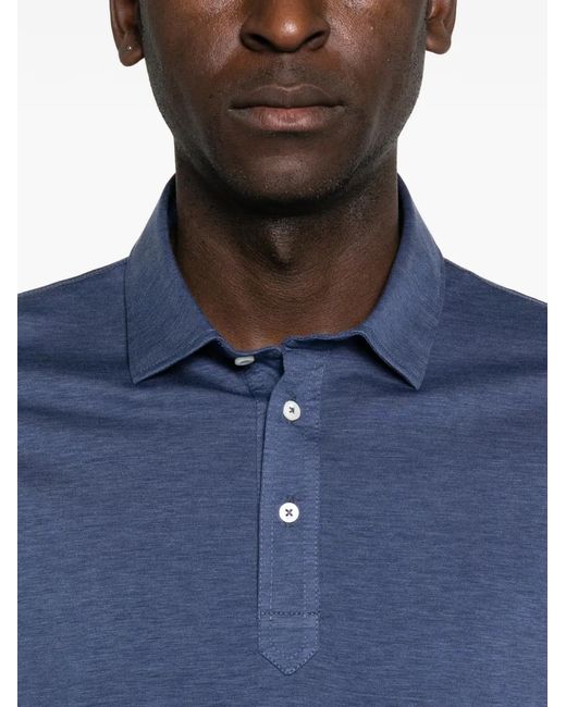 Brunello Cucinelli Blue Silk And Cotton Polo Shirt for men