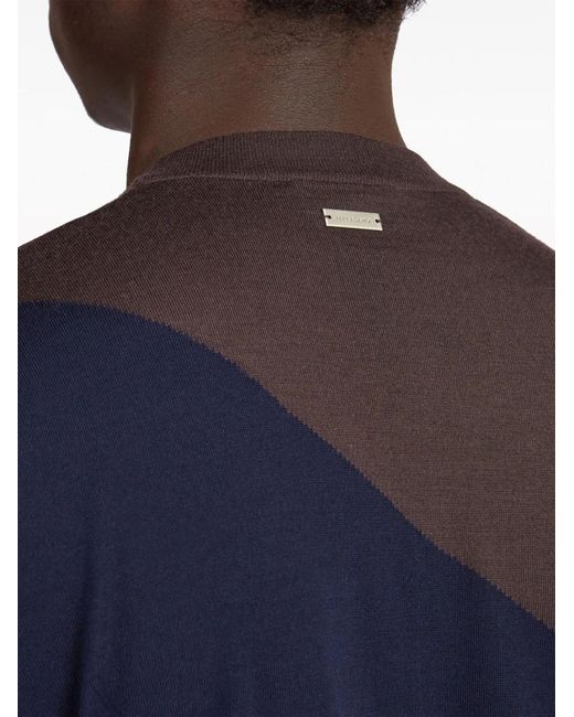 Ferragamo Blue Crew Neck Dual Tone Sweater for men
