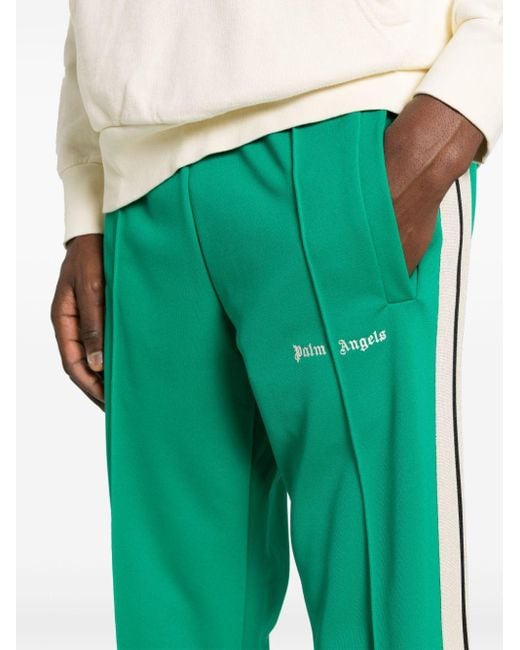 Palm Angels Green Logo Track Pants for men