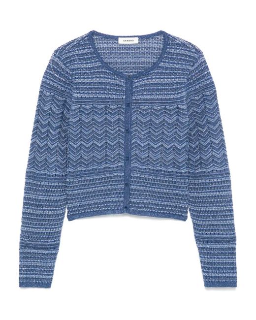 Sandro Blue Glitter Knit Cardigan