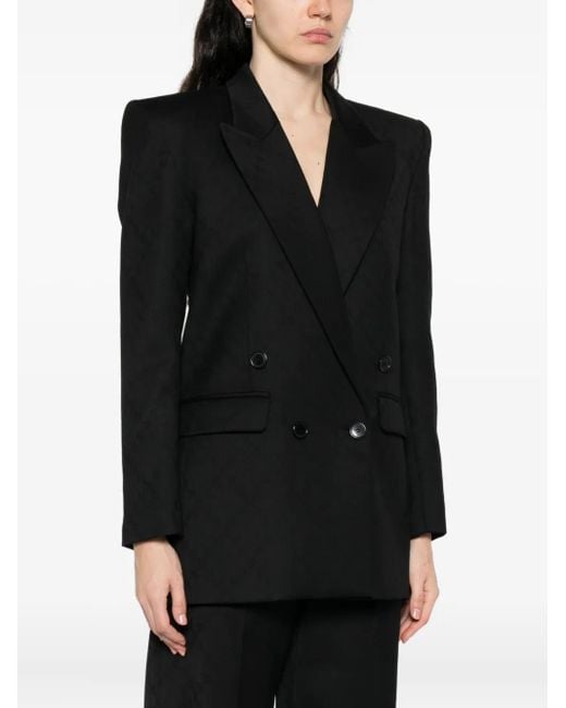 Nissa Black Double-Breasted Textured Jacket