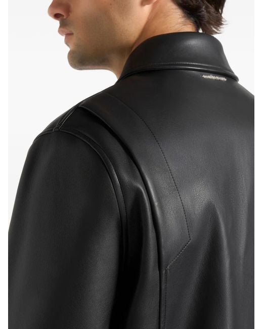 Manière De Voir Black Yves Minimal Faux-Leather Jacket for men