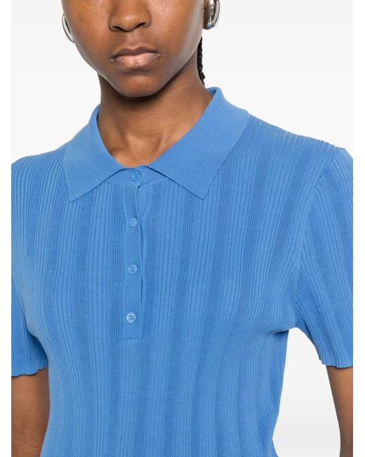 Bompard Blue Polo À Design Côtelé