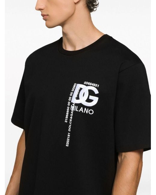 Camiseta de algodón con estampado y logotipo DG bordado Dolce & Gabbana de hombre de color Black