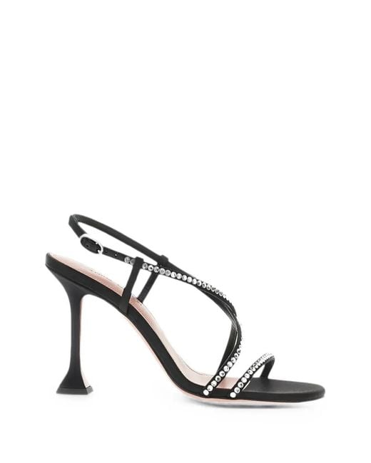 AMINA MUADDI Black Crystal-Embellished Silk Sandals