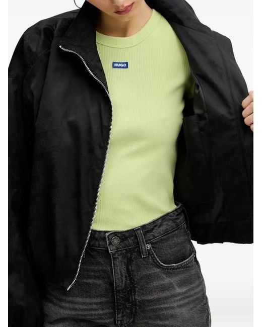 HUGO Black Geometric-Pattern Zip-Front Jacket