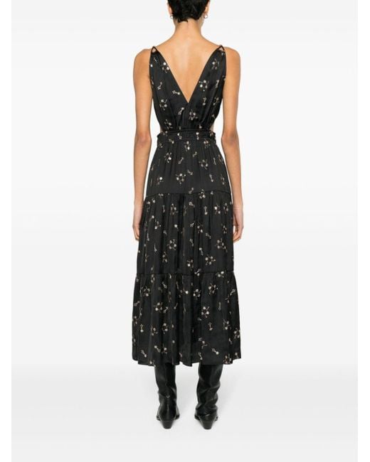 Maje Black Floral-embroidered Cut-out Midi Dress