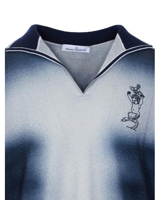 Vivienne Westwood Blue Embroidered V-Neck Sweater for men