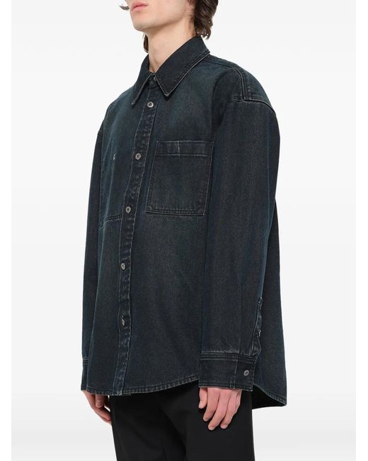 Wooyoungmi Blue Back-Logo Washed-Denim Shirt for men