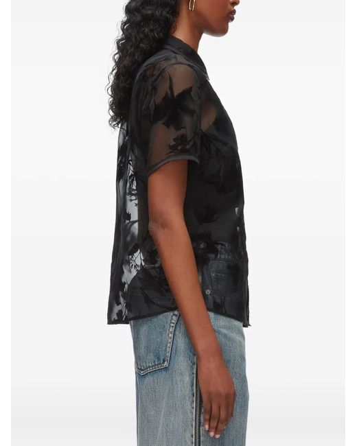 3.1 Phillip Lim Black Embossed-Floral Short-Sleeve Shirt