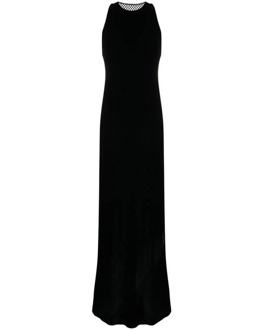 Ralph Lauren Black Crystal-Embellished Mesh-Panelled Gown