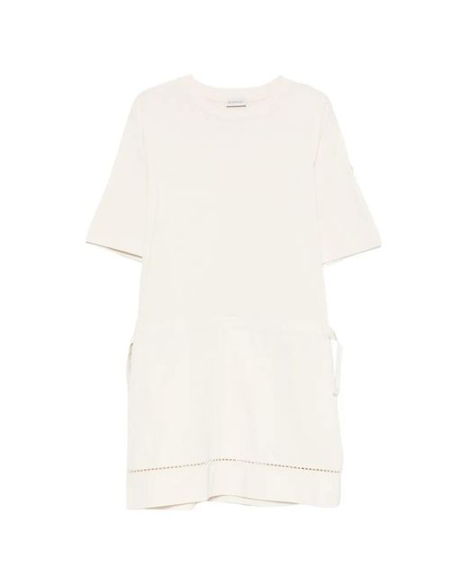 Moncler White Drawstring Perforated Mini Dress