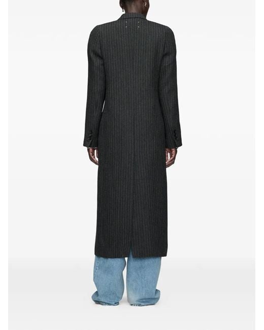 Maison Margiela Black Herringbone-Pattern Double-Breasted Coat