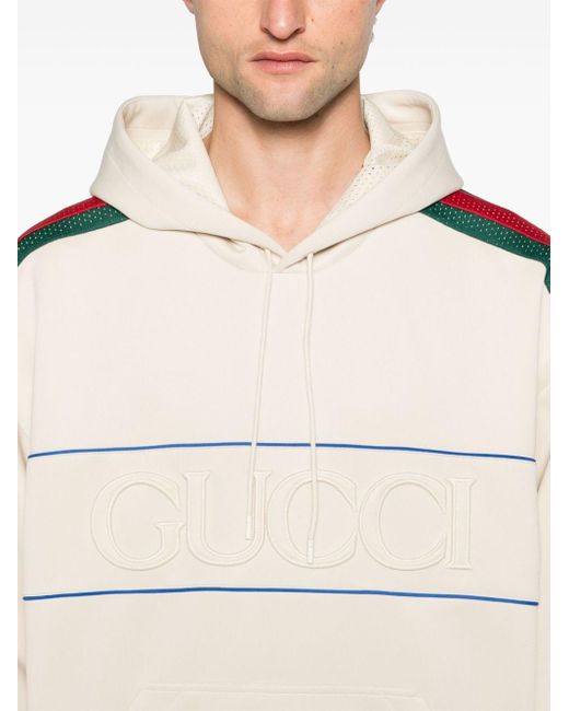 Gucci Hoodie aus Jersey mit Logoapplikation und Mesh-Besätzen in Natural für Herren