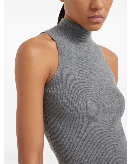 Brunello Cucinelli Gray Ribbed-knit Roll-neck Top