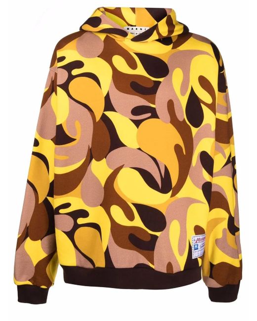 Marni Yellow Abstract Camouflage-Print Hoodie for men