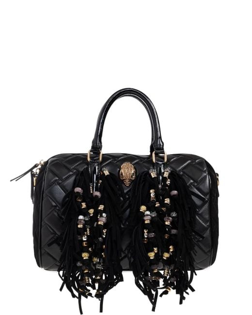 Kurt Geiger Black Gesteppter Kensington Boston Tote Bag mit Fransen
