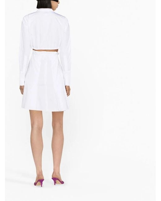 Patou White Tied Waist Mini Shirtdress