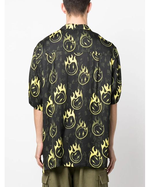 Phipps Black Oversized Smiley-Print Bowling Shirt for men