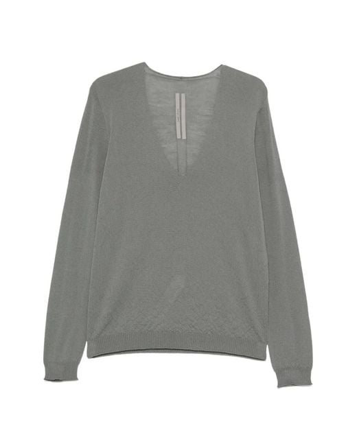 Rick Owens Gray V-Neck Knitwear