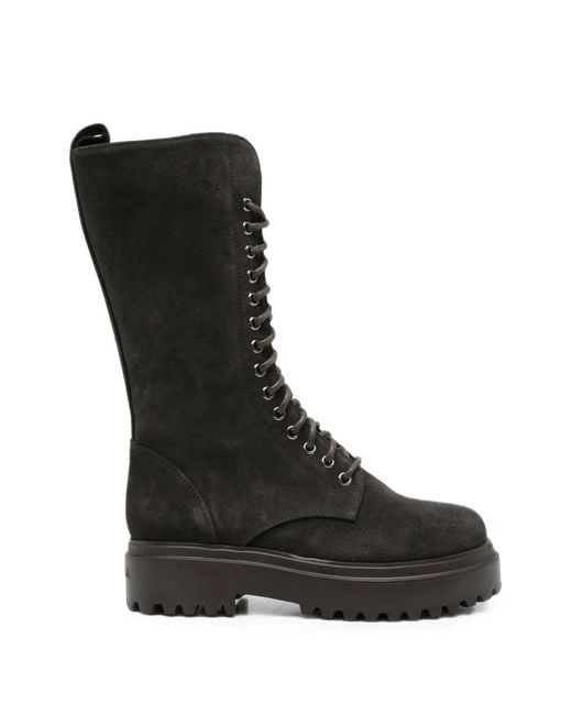 Le Silla Black Lace-Up Suede Ankle Boots