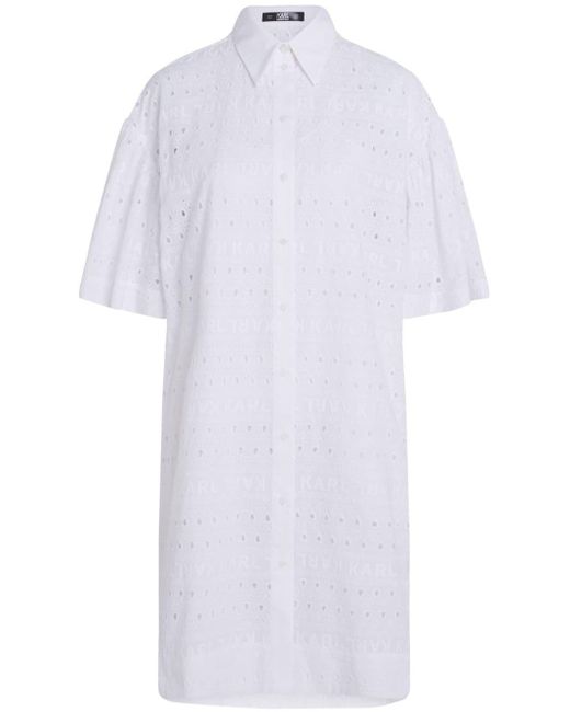 Karl Lagerfeld White Broderie-anglaise Organic Cotton Shirtdress