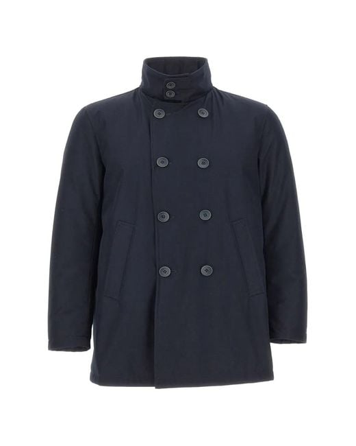 Herno Blue Double-Breasted High-Collar Coat for men