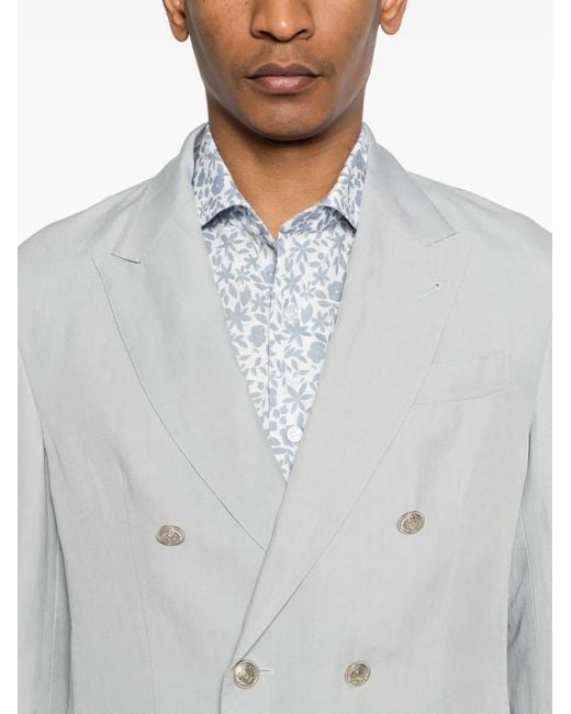 Eleventy White Double-Breasted Chest-Pocket Jacket for men