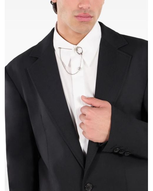 Roberto Cavalli Black Leopard-Print Lining Wool Blazer for men
