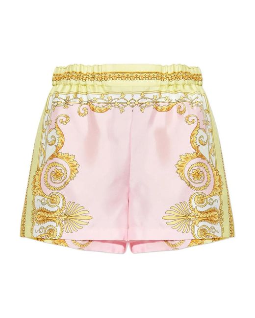 Versace Pink Silk & Nylon Baroque-Patterned Shorts