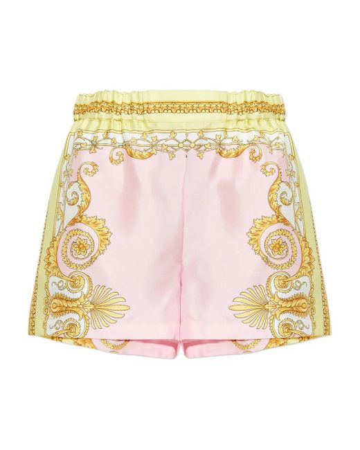 Versace Pink Silk & Nylon Baroque-Patterned Shorts