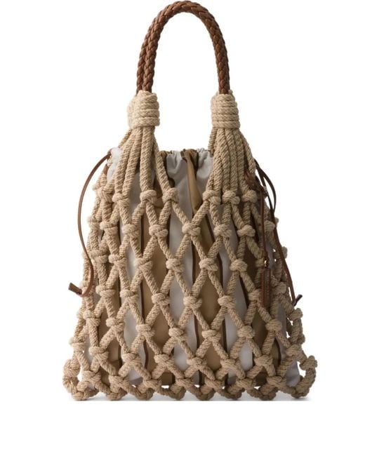 Prada Natural Medium Macramé Tote Bag