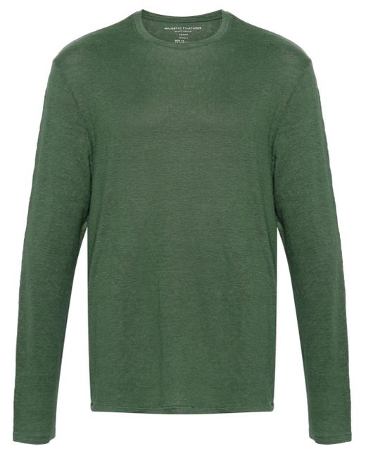 Majestic Filatures Green Mélange Linen-blend T-shirt for men