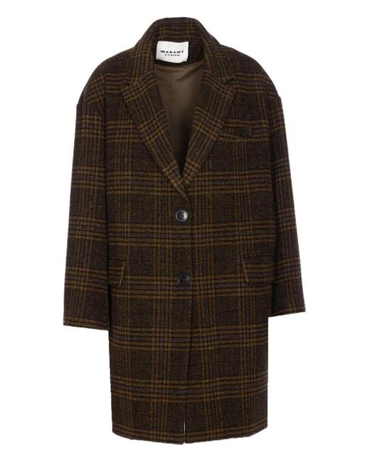 Abrigo de lana a cuadros con botones y cuello en V Isabel Marant de color Brown