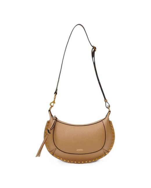 Isabel Marant Natural Oskan Moon Studded Leather Shoulder Bag
